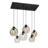 Suspension Cubus, 74 cm, 6 lampes, transparent/miel/brun, verre