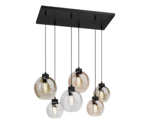 Suspension Cubus, 74 cm, 6 lampes, transparent/miel/brun, verre