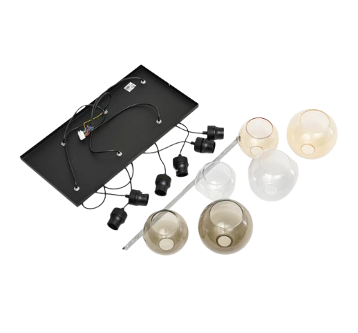 Suspension Cubus, 74 cm, 6 lampes, transparent/miel/brun, verre