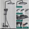 Ensemble colonne douche quatre jets avec pomme douche pluie et Douchette hygiène pour salle de bain combine douche avec mitigeur baignoire pour salle de bain avec poignée mitigeur thermostatique Gris Noir