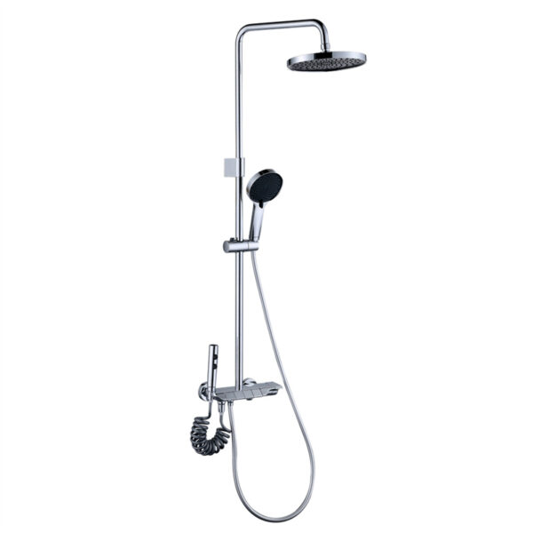 Ensemble colonne douche quatre jets avec pomme douche pluie et Douchette hygiène pour salle de bain combine douche avec mitigeur baignoire pour salle de bain avec poignée mitigeur thermostatique Chromé